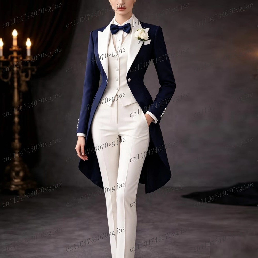 Women'S Formal Wear For Girls - Темно-синий и белый длинный женский костюм
