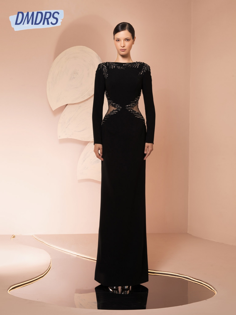 Women Formal Wear Dubai - Черное вечернее платье с вырезом, стильное