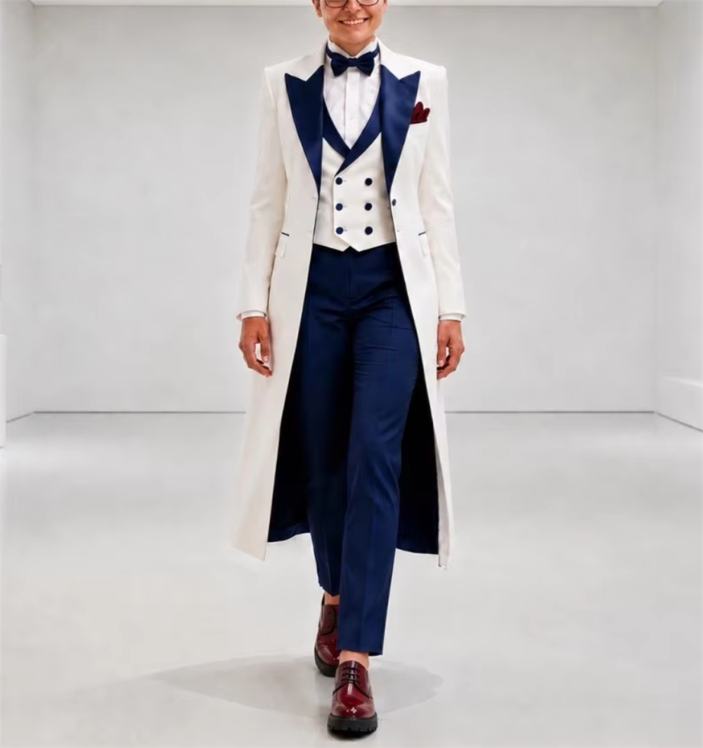 Formal Wear Women Us - Темно-синий с белым женский пиджак-костюм: элегантный,